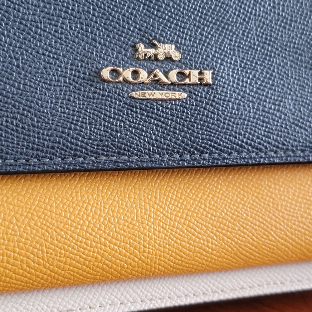 Coach C2860 Klare Colorblock Chain Crossbody Navy Yellow Chalk Leather Bag - Picture 6 of 16